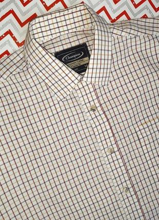 😉1+1=3 мужская белая рубашка в клетку, с коротким рукавом champion, размер 46 - 485 фото