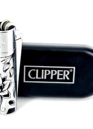 Зажигалка clipper металл с рисунком подарочная