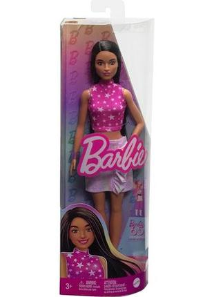 Кукла barbie "модница" в розовом топе со звездным принтом.