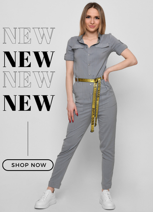 Стильний лляний комбінезон з поясом