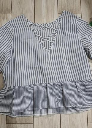 Полосатая легкая блуза с баской, рюшами primark 16-18 размер7 фото