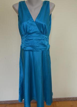 Красивое брендовое шелковое платье шелк+котон бирюзового цвета