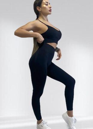 Костюм для фитнеса женский lilafit комплект лосины пуш ап и топ черный s (lfs000037)5 фото