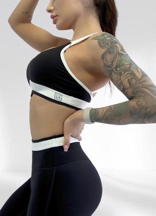Костюм для фитнеса женский lilafit комплект лосины пуш ап и топ черный с белыми вставками l (lfs000079)