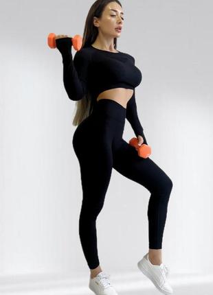 Костюм для фитнеса женский lilafit комплект лосины пуш ап и топ черный s (lfs000024)3 фото