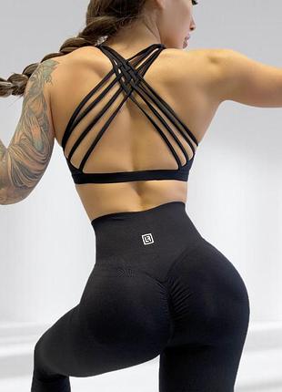 Костюм для фитнеса женский lilafit комплект лосины пуш ап и топ черный l (lfs000052)