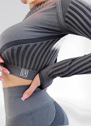 Костюм для фитнеса женский лосины и топ lilafit серый с сеточкой l (lfs000078)