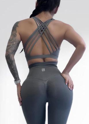 Костюм для фитнеса женский lilafit комплект лосины пуш ап и топ серый l (lfs000053)