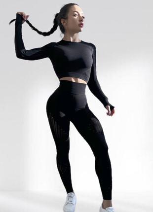 Костюм для фитнеса женский lilafit черный с сеточкой s (lfs000085)5 фото