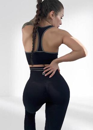 Костюм для фитнеса женский lilafit комплект лосины пуш ап и топ черный в рубчик s (lfs000060)