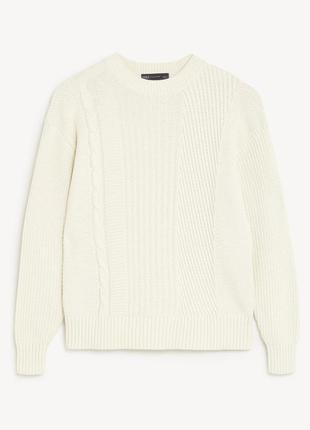 Хлопковый свитер цвета айвори marks&spencer белый свитер с косами джемпер белого цвета хлопок5 фото