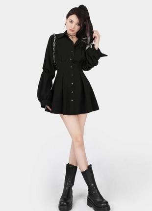 Невероятно крутое платье - рубашка мини на пуговицах свободного кроя с корсетом черная пудровая стильная качественная2 фото