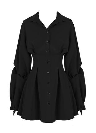 Невероятно крутое платье - рубашка мини на пуговицах свободного кроя с корсетом черная пудровая стильная качественная1 фото