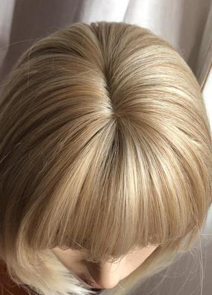 Искусственный парик с челкой чёлкой каскад густые волосы светлые русые блонд блондин...