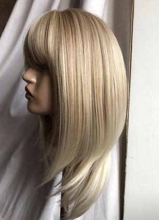 Искусственный парик с челкой чёлкой каскад густые волосы светлые русые блонд блондин...