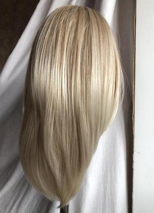 Искусственный парик с челкой чёлкой каскад густые волосы светлые русые блонд блондин...