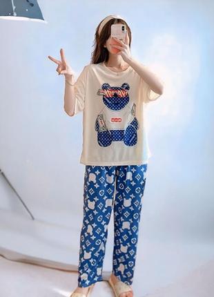 Стильная пижама 3в1, пижама с рисунком, женская универсальная пижама3 фото