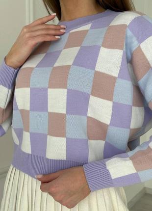 Женский весенний акриловый свитер в квадраты размер универсальный 42-466 фото