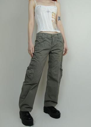Карго штаны stefanel серые прямые широкие спортивные брюки джинсы парашюты cargo хаки зеленые накладные карманы рэп оверсайз свободные винтаж7 фото