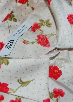 Классная свободная сатиновая рубашка в цветы объемными рукавами /блуза оверсайз zara из свежих коллекций8 фото