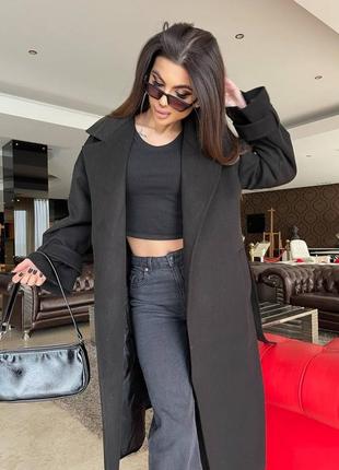 Кашемірове оверсайз пальто весняне з поясом на підкладці чорне фіолетове стильне якісне