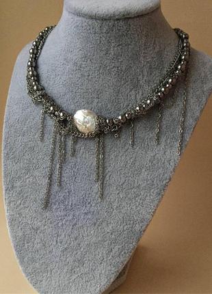 Чокер-кольє трансформер 5в1 з гематита та ланцюгів