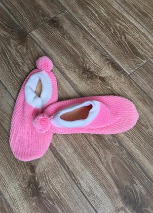 Новые трикотажные розовые мягкие пинетки тапочки