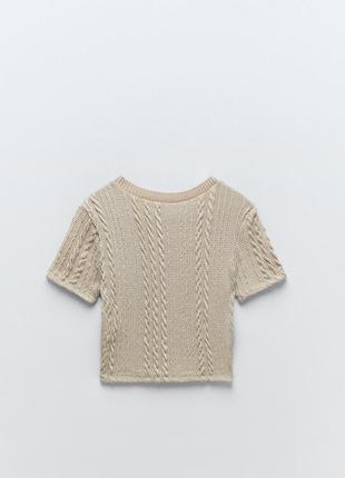 Вкорочений топ вʼязаний в рубчик cropped jacquard t-shirt zara3 фото