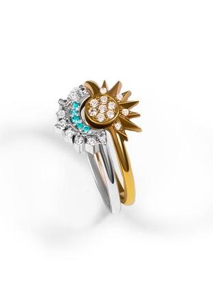 Комплект перстень з білого та жовтого золота сонце та місяць