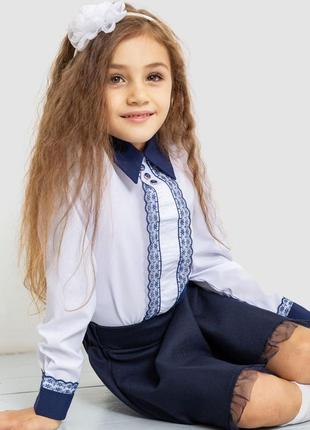 Блуза шкільна, блузка ошатна для дівчаток, колір біло-синій4 фото