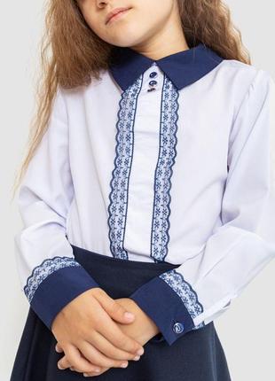 Блуза школьная, блузка нарядная для девочек, цвет бело-синий1 фото
