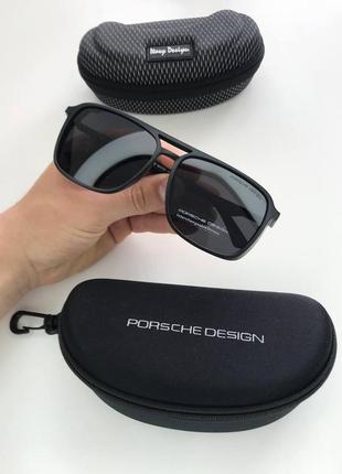 Мужские солнцезащитные очки porsche polarized  черные матовые с оранжевыми линзами квадратные со шторкой3 фото