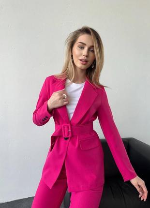 Костюм классический 4-ка (пиджак + брюки+ремень+футболка) s-xl малина (розовый)8 фото