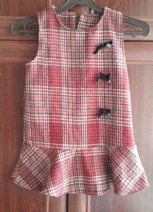 Детский сарафан в клетку бордовый с воланом по подолу shein 110 см 4 г