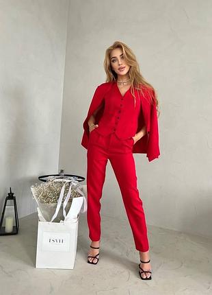 Діловий жіночий костюм трійка піджак + жилетка + брюки класичний комплект