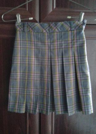 Спідниця міні в карту зі складками шкільна шотландка в стилі преппі 140 см 10 років