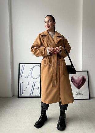 Стильное трендовое кашемировое пальто женское свободного кроя объемное