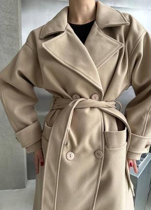 Стильное трендовое кашемировое пальто на подкладке женское свободного кроя объемное7 фото