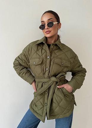 Стильная женская куртка - рубашка в ромбик на силиконе весенняя с воротником