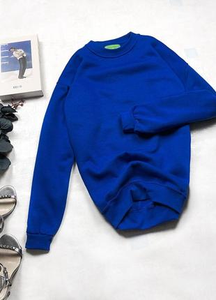 Красивый базовый свитшот deluxe sweats трендового цвета синий электрик с начесиком внутри