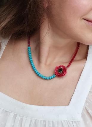 Чокер з  натурального каміння та маку