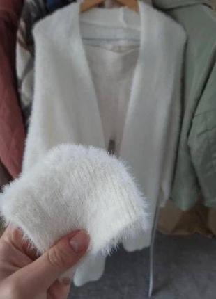 Молочный белый ангоровый пушистый кардиган альпака2 фото