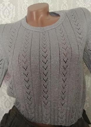 Вязаный укороченный пуловер с коротким рукавом1 фото