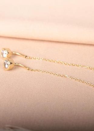 Женские серьги протяжки из желтого золота