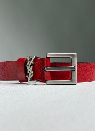 Ремінь в стилі yves saint laurent cassandre belt with square buckle red/silver2 фото