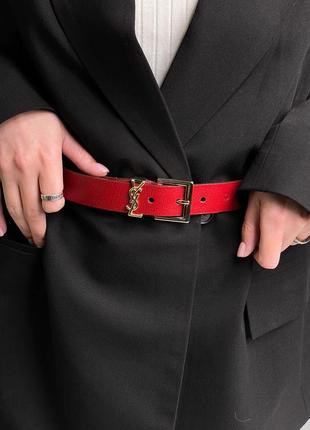 Ремень в стиле yves saint laurent cassandre belt with square buckle red/gold