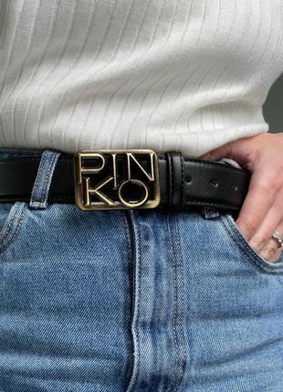 Ремінь в стилі pinko text leather belt black/bronze