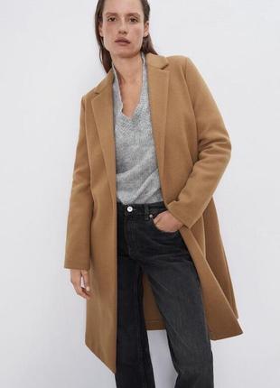 Пальто zara бежевое коричневое женское базовое оригинал10 фото