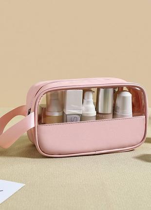 Комплект косметичек (3 шт.) розовый, дорожная прозрачная косметичка, органайзер сумка для косметики4 фото