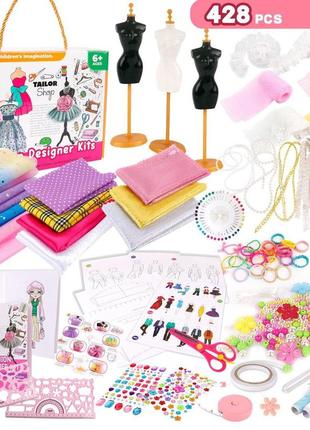 Дитячий набір для шиття, рукоділля, творчості для дівчаток 6-12 років, дизайн одягу, м-428 елементів1 фото